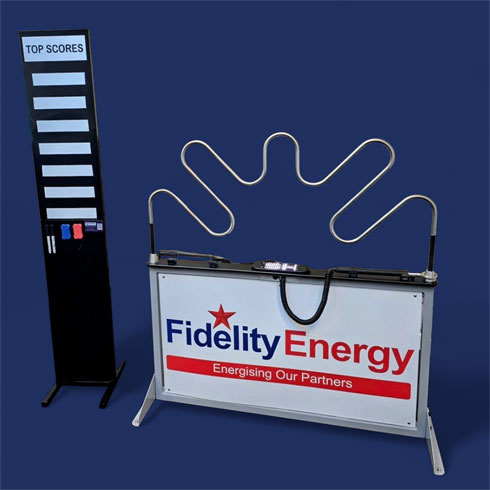 Exhibition Stand Game Hire - Giant Wonky Buzzer game with customised branding.