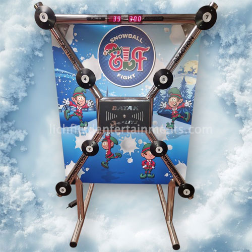 Elf snowball fight themed Batak reaction speed game for hire for your Christmas party from Lichfield Entertainments UK