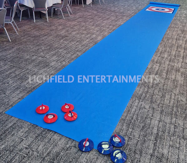 Indoor curling equipment set up for an event